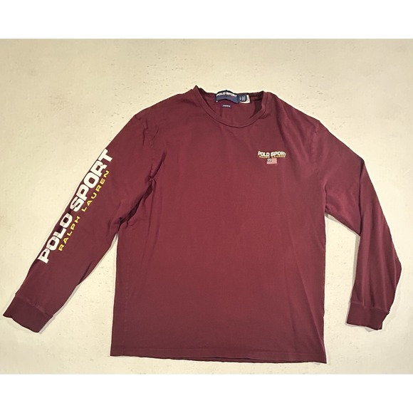 Polo Ralph Lauren Polo Sport Long Sleeve Shirt Men's Large Classic Fit Maroon - Picture 1 of 9